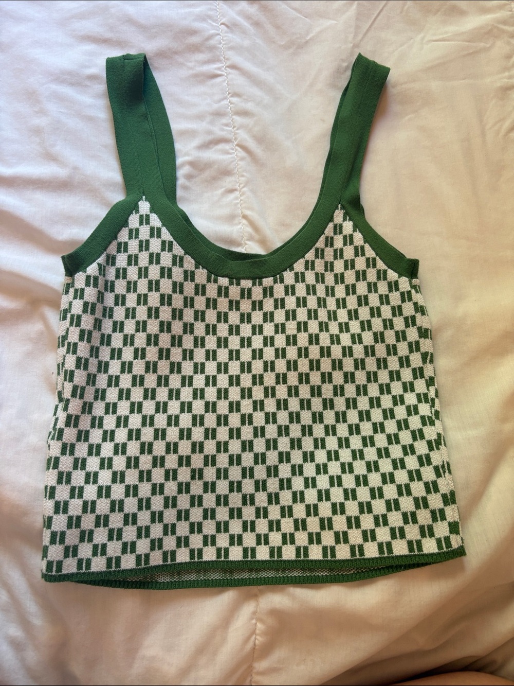 Abercrombie & Fitch Green and Cream Checker Knit Tank - Picture 2 of 3